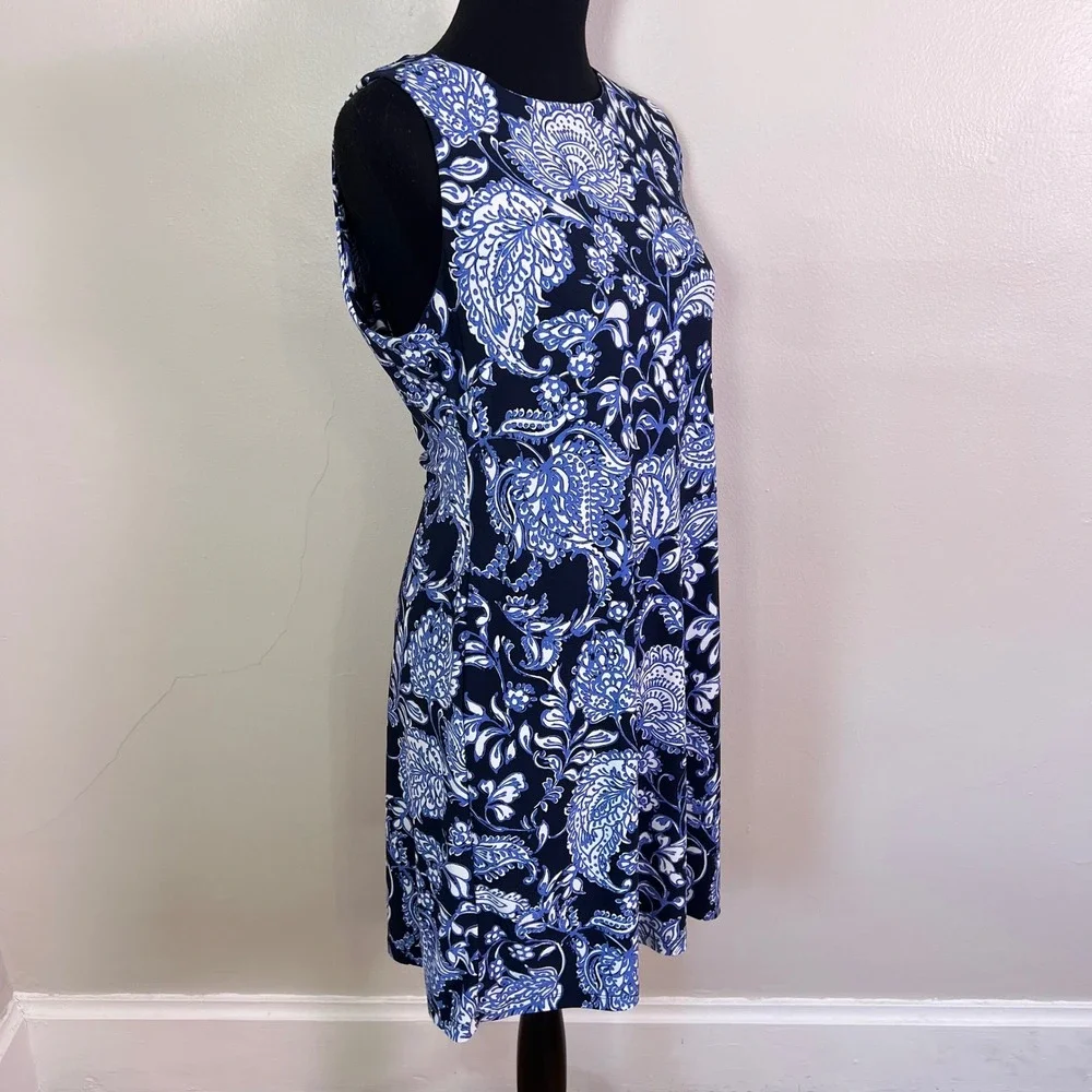 Tommy Hilfiger Paisley Floral Sheath Dress 8 Blue White Sleeveless Coastal Mod - Picture 5 of 7
